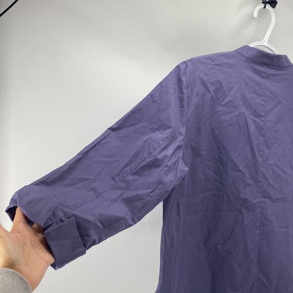 Eileen Fisher cotton mandarin collar purple 3 quarter sleeve button down sz L - Picture 8 of 8